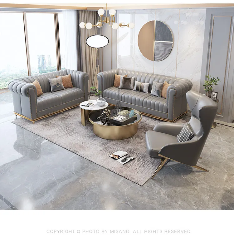 朱丽叶 后现代简约沙发美式轻奢真皮沙发小户型三人位北欧客厅组合 QY05#沙发(图4)