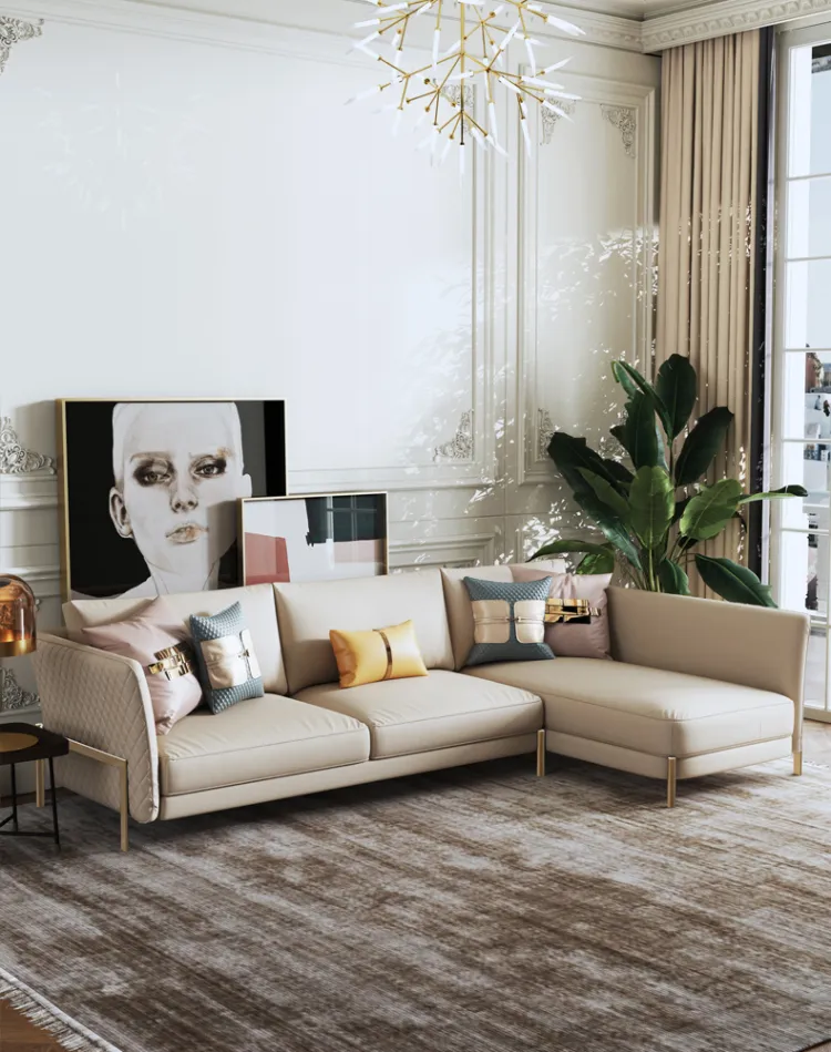 洛品家具 轻奢沙发后现代简约客厅家具大户型转角皮 XQ056(图3)