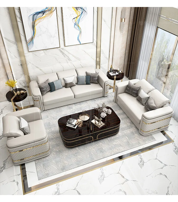 朱丽叶 后现代轻奢真皮沙发轻奢家具美式整装欧式别墅皮沙发 603#沙发(图6)