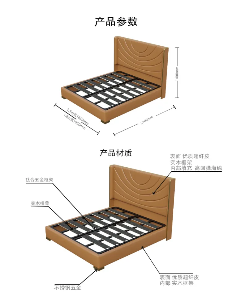 洛品家具 1.8米床D2005+床头柜 A-0003(图1)