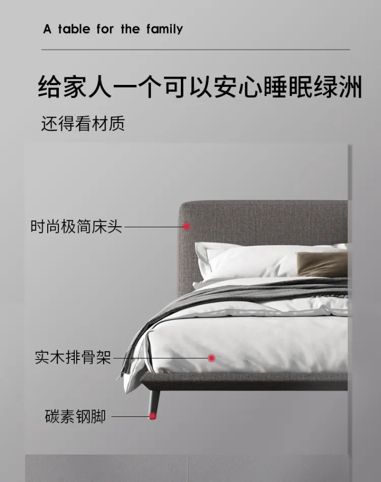 洛品家具 主卧1.5米双人软床现代简约1.8米布艺床 C-082(图2)