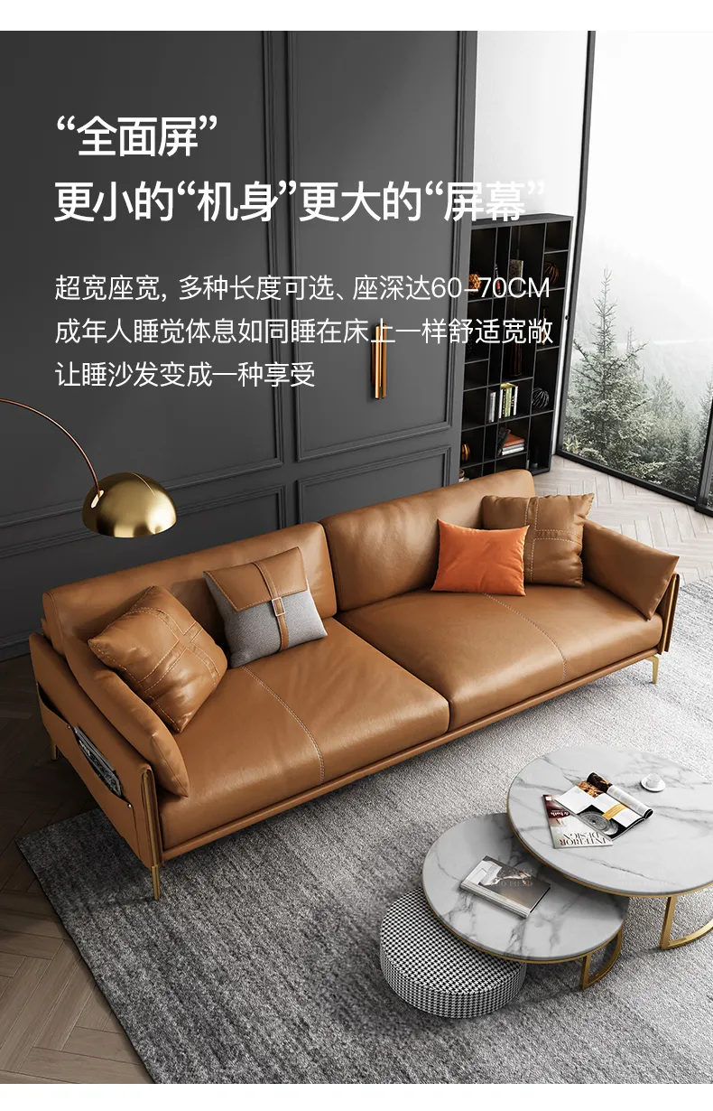 帆晨美家 现代轻奢真皮沙发客厅1+2+3沙发组合 多位转角贵妃沙发 gs50ps(图6)