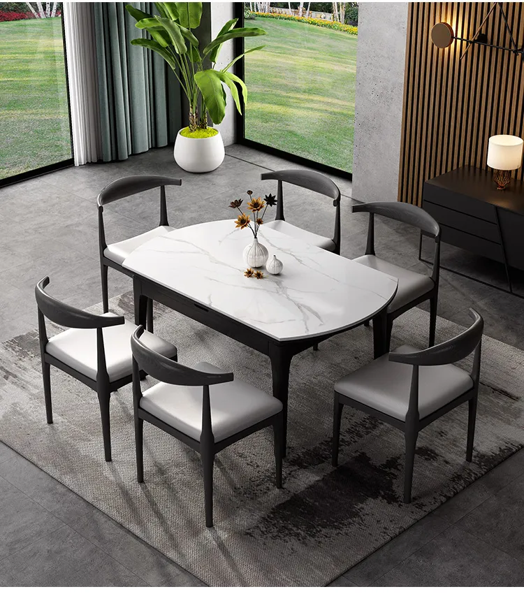 A家 可折叠餐桌椅组合意式极简岩板饭桌 BQ604(图2)
