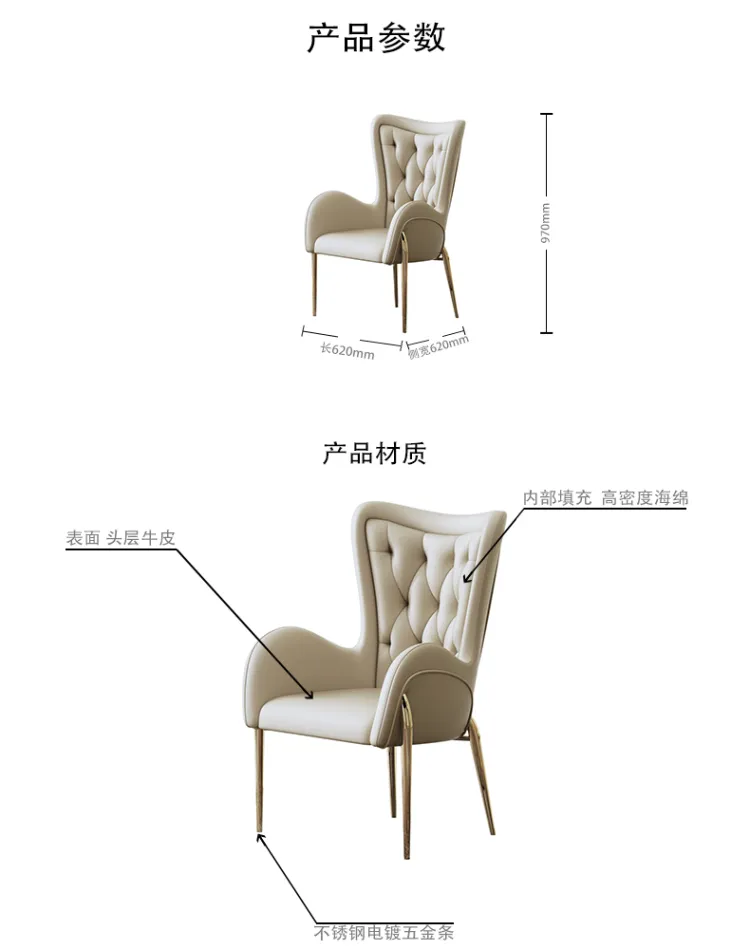 洛品家具 轻奢餐椅休闲椅意大利后现代简约皮质 YX-001(图1)