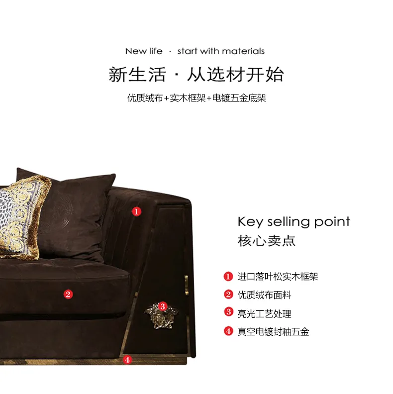 帆晨美家 现代轻奢1+2+布艺沙发组合客厅休闲沙发 FSZ-02(图3)