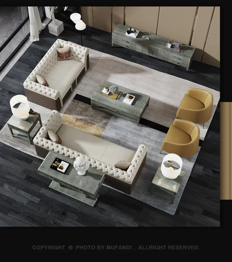 洛品家具 皮沙发意式轻奢真皮别墅大户型豪宅皮质沙发 S-081(图4)