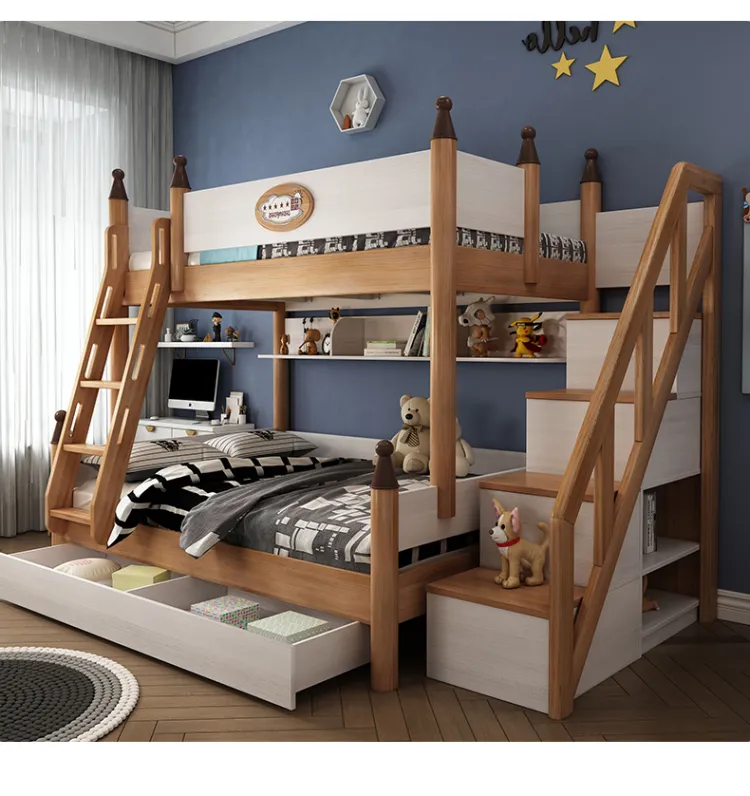 梦木旗 美式实木儿童床高低床子母床上下床双层床多功能床(图8)