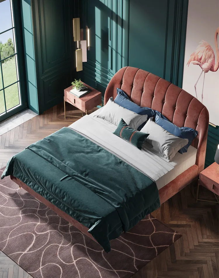洛品家具 美式轻奢布艺床现代简约1米5绒布床经济型定 XS010(图6)