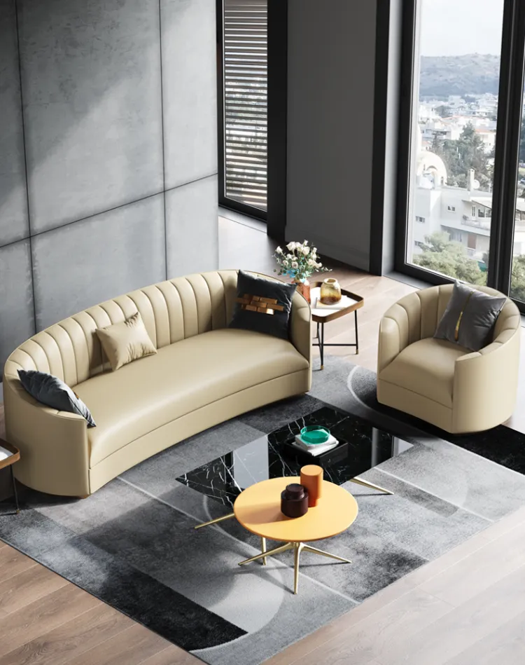 洛品家具 极简轻奢皮沙发真皮沙发创意弧形沙发 XQ052(图3)