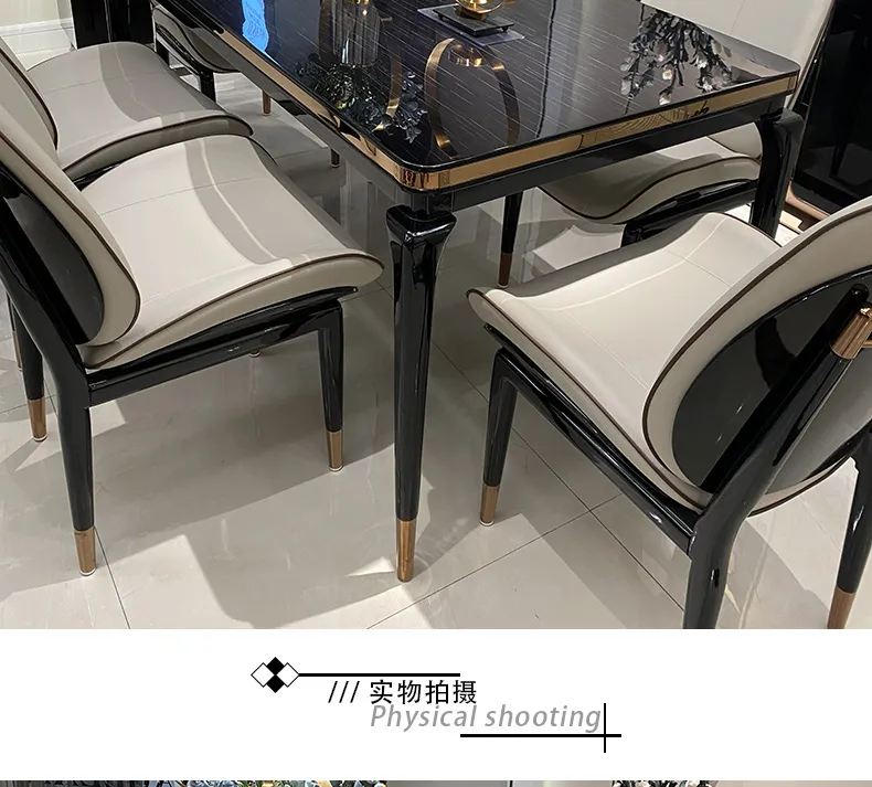 现代海马 意式轻奢餐桌椅组合 大小户型后现代实木桌椅 阿玛尼餐桌(图4)