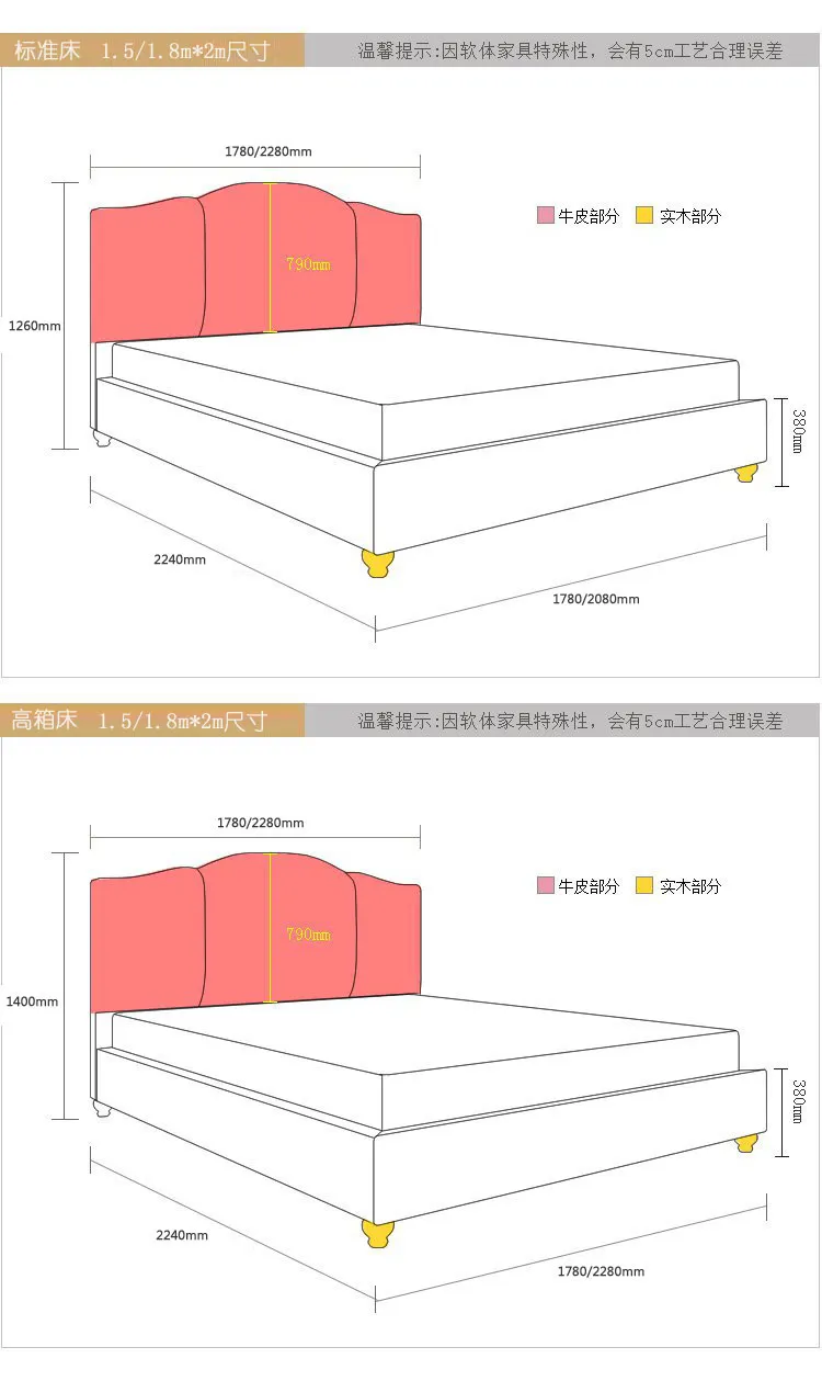 朱丽叶 皮艺床真皮床1.5米1.8米双人床婚床现代简约床主卧榻榻米欧式家具 1501#软床(图12)